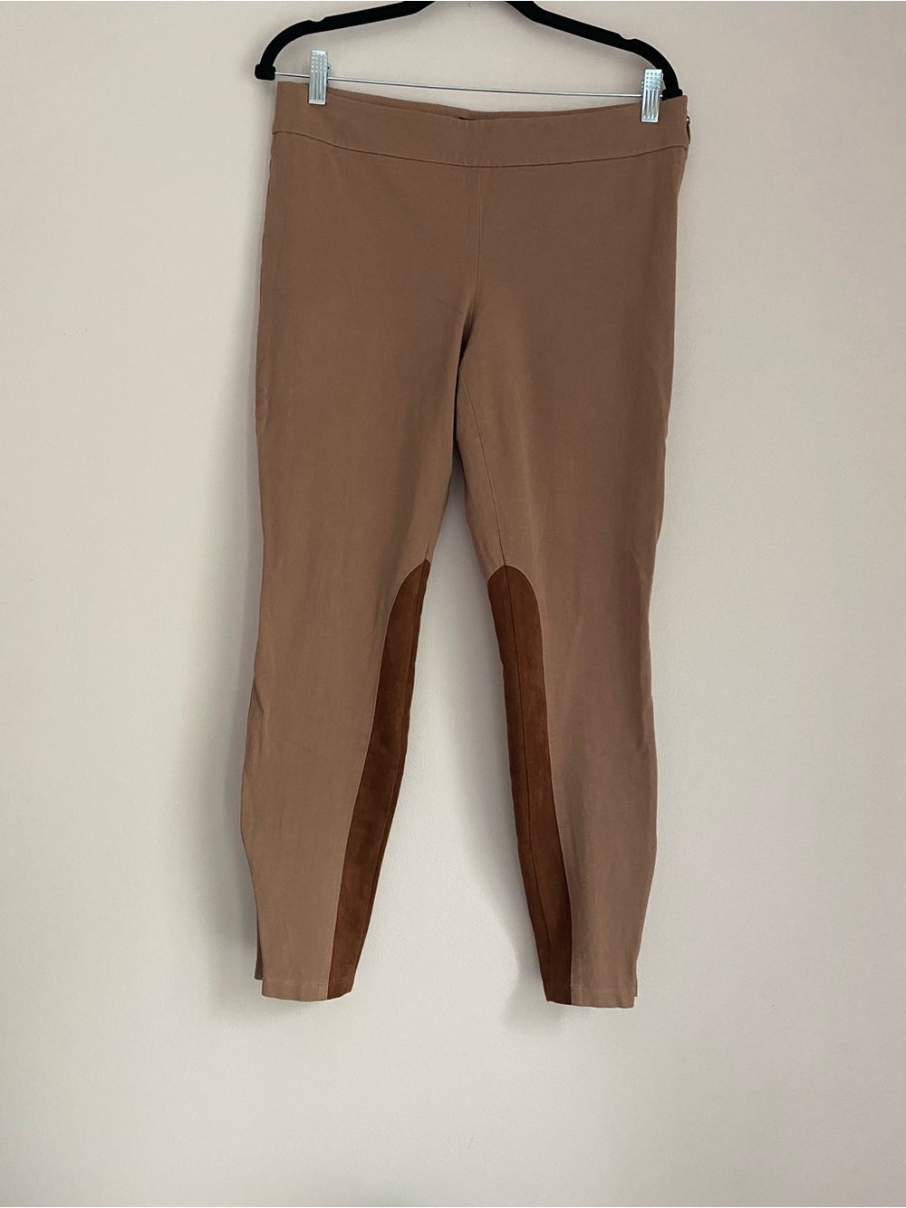 White House Black Market riding pants Brown Side Zip Suede Legging size 10